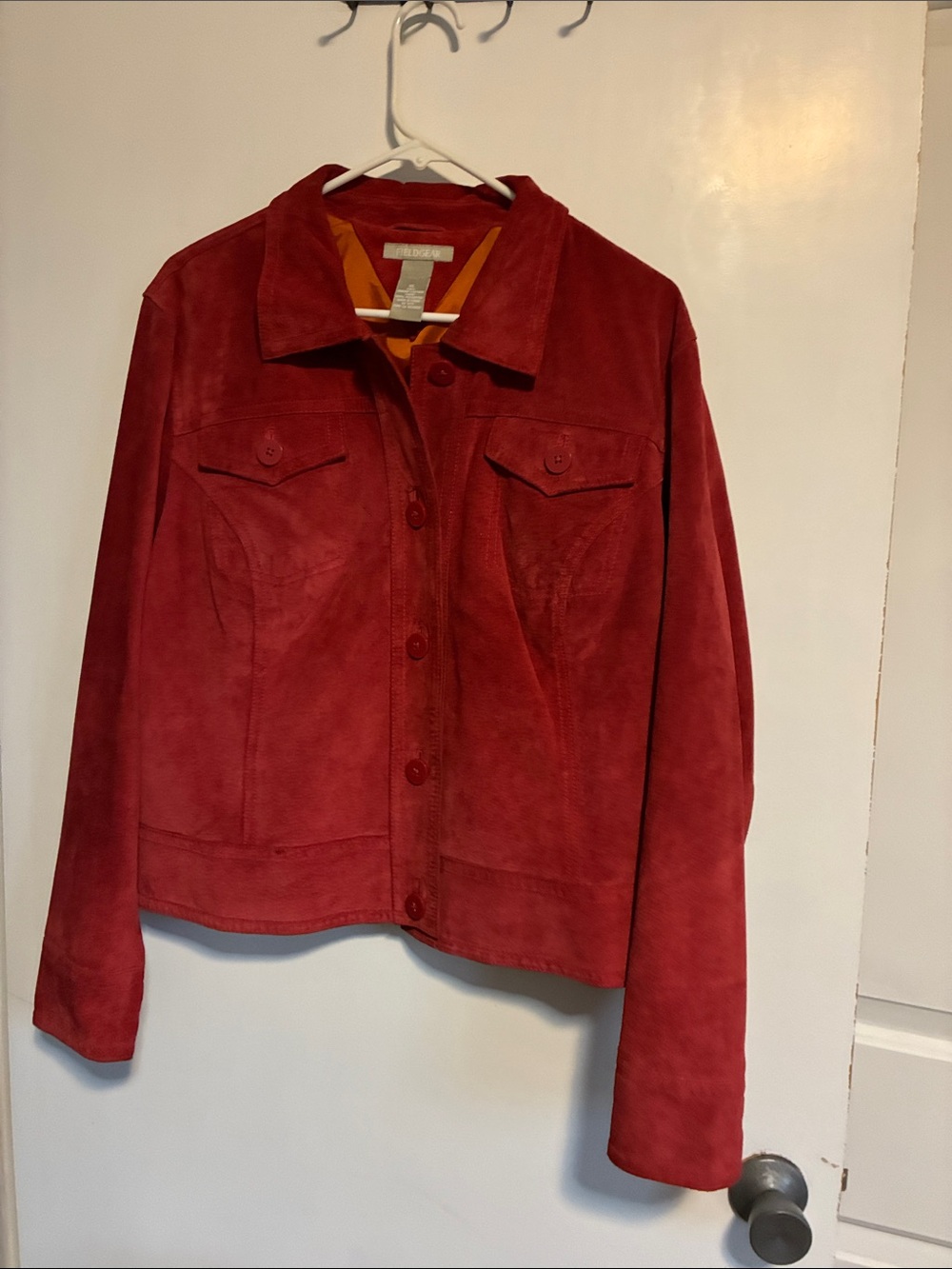 Vintage Field Fear Red Suede Button-Front Trucker Jacket size XL
